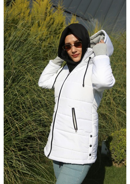 Toridas Kışlık Kapüşonlu Uzun Kadın Şişme Tesettür Mont 805BEYAZTESETTÜR fiyatları