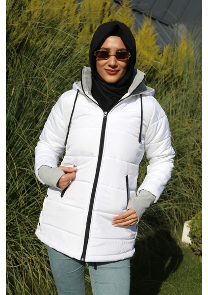 Toridas Kışlık Kapüşonlu Uzun Kadın Şişme Tesettür Mont 805BEYAZTESETTÜR fırsatları