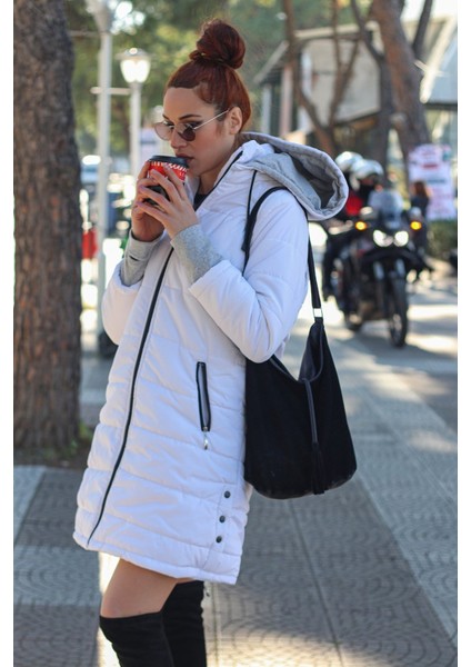 Kışlık Kapüşonlu Uzun Kadın Şişme Mont modelleri