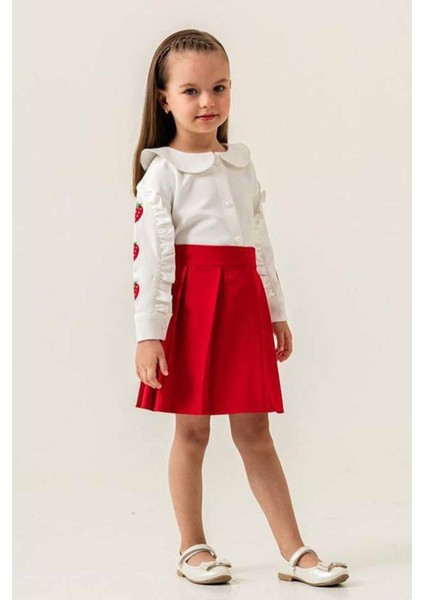 Çilek Işleme Desenli Bebe Yaka Kız Çocuk etekli takım - Kırmızı fiyatları