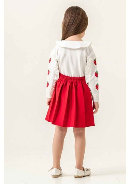 Çilek Işleme Desenli Bebe Yaka Kız Çocuk etekli takım - Kırmızı modelleri