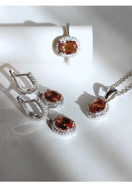 Gümüş Zultanit Sultan Taşlı Işıltılı Oval Damla Tasarım Kolye Küpe Yüzük Kadın Set fiyatları