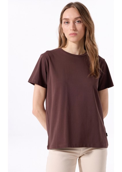 Bisiklet Yaka Düz Kahve Kadın T-Shirt J5SL-TST7186