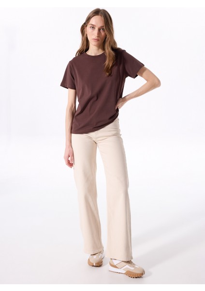 Bisiklet Yaka Düz Kahve Kadın T-Shirt J5SL-TST7186 fiyatları