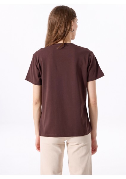 Bisiklet Yaka Düz Kahve Kadın T-Shirt J5SL-TST7186 indirimleri