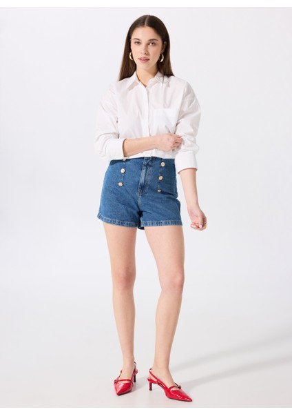 Normal Bel Basic Indigo Kadın Denim Şort F5SL-SHT0335