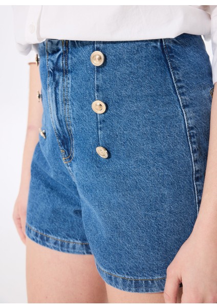 Normal Bel Basic Indigo Kadın Denim Şort F5SL-SHT0335