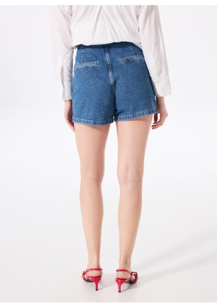 Normal Bel Basic Indigo Kadın Denim Şort F5SL-SHT0335
