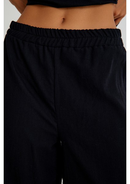 Keten Günlük Rahat Beli Lastikli Kadın İkili Takım Alt Üst indirimleri