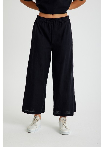 Keten Günlük Rahat Beli Lastikli Kadın İkili Takım Alt Üst