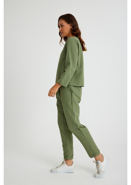 Keten Günlük Rahat Beli Kemerli Kadın İkili Takım Alt Üst fiyatları