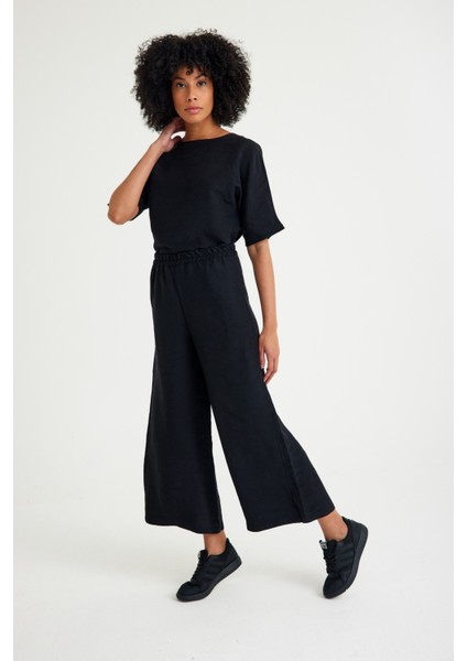 Keten Günlük Rahat Beli Lastikli Kadın İkili Takım Alt Üst modelleri