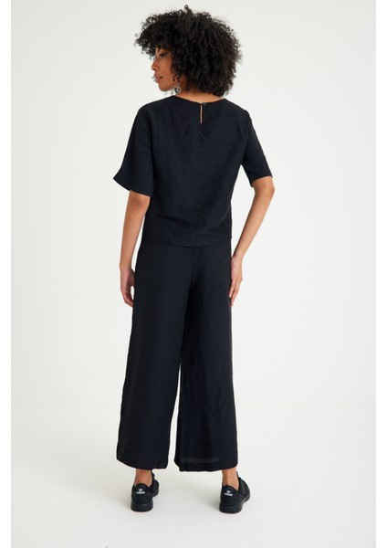 Keten Günlük Rahat Beli Lastikli Kadın İkili Takım Alt Üst fırsatları