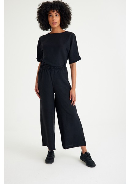 Keten Günlük Rahat Beli Lastikli Kadın İkili Takım Alt Üst