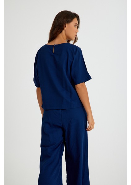 Keten Günlük Rahat Beli Lastikli Kadın İkili Takım Alt Üst