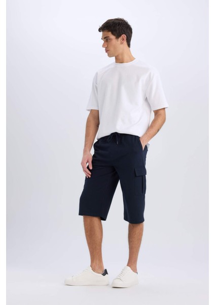 Slim Fit Dar Kesim Kargo Cepli Basic Düz Kapri Şort T4693AZ25SM