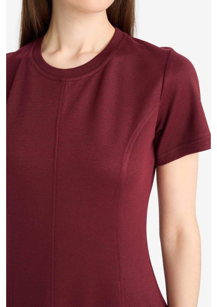 Bisiklet Yaka Basic Düz Kısa Kollu Mini Elbise F3179AX25SM