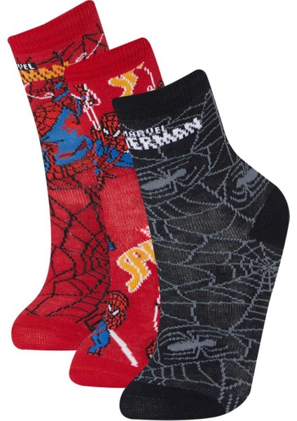 Erkek Çocuk Marvel Spiderman 3'lü Pamuklu Uzun Çorap E5169A8NS