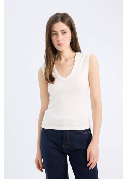 Slim Fit Dar Kesim V Yaka Ribana Atlet E5779AX25SP