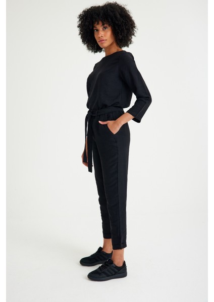 Keten Günlük Rahat Beli Kemerli Kadın İkili Takım Alt Üst