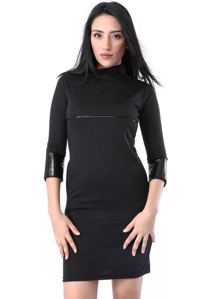Sezonluk Deri Detaylı Dirsek Kol Kadın Elbise 841SIYAH fiyatları