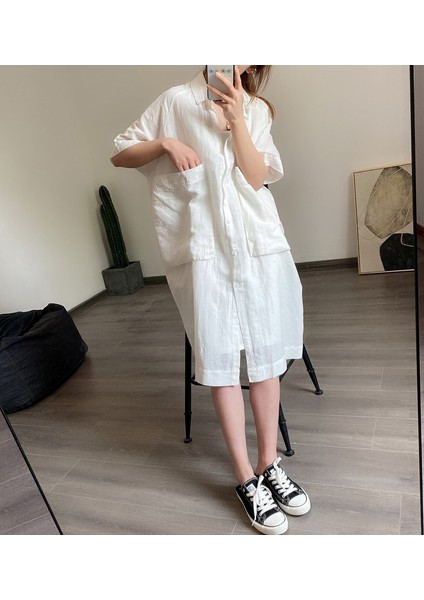 Cep Detaylı Mini Salaş Elbise