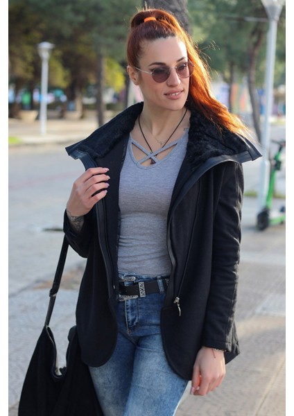 Toridas Günlük Kışlık Kaşmir Yaka Kadın Kaban BT821SIYYAH