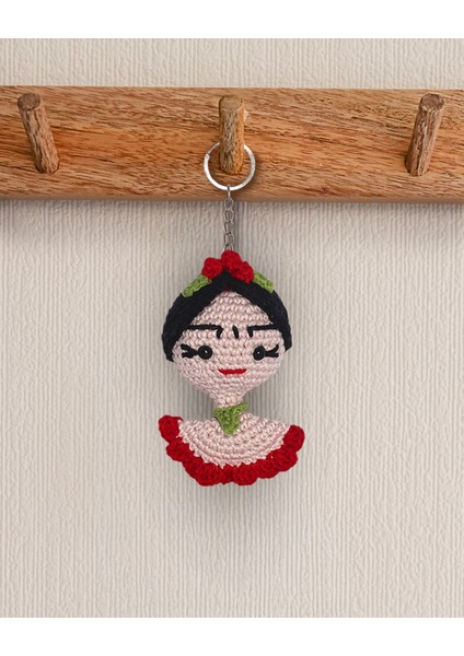 Frida Kahlo - Büst Amigurumi Anahtarlık 10 cm - El Yapımı Sanatsal Örgü Çanta Aksesuarı