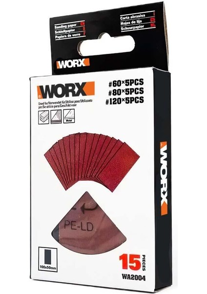 WA2004 100X50 mm 60, 80, 120 Kum, 15 Adet Cırtlı Universal Zımpara Kâğıdı Seti