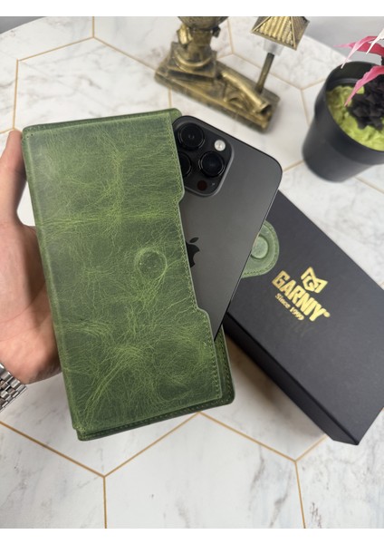 Telefon Bölmeli Tutamaçlı Büyük Bölmeli Yeşil Cüzdan