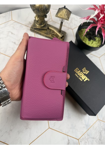 Telefon Bölmeli Tutamaçlı Büyük Bölmeli Fuşya Cüzdan