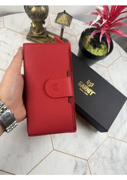 Telefon Bölmeli Tutamaçlı Büyük Bölmeli Kırmızı Cüzdan