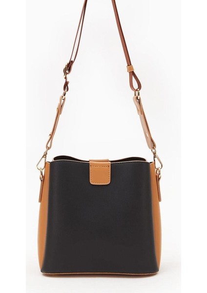 930126 Çanta Siyah-Camel Kadın Omuz Çantası