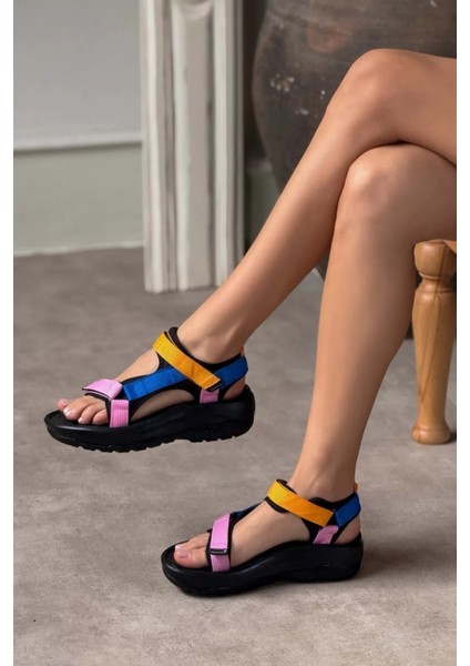 Kadın Sandalet N-Step Turuncu Mavi Pembe Cırtlı Kalın Taban Plaj Yürüyüş Outdoor Trekking 411