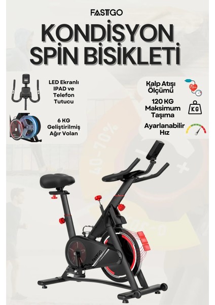 Yeni Tasarım LED Ekranlı Manyetik Evde Kullanıma Uygun Kondisyon Spin Bisikleti 6kg Volan