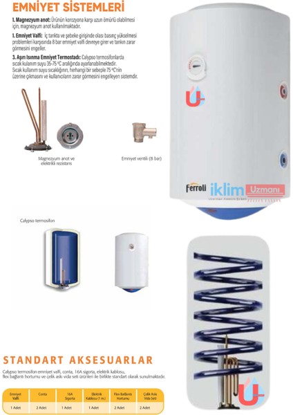 Calypso Silindirik 100 Litre Elektrikli Termosifon CLYPS-100 (Montaj Hariç) fırsatları