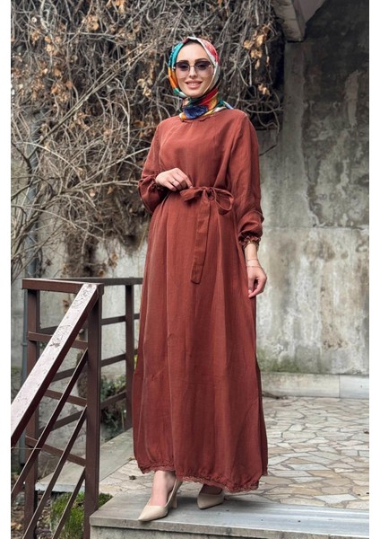 Keten Elbise 37831 Turuncu