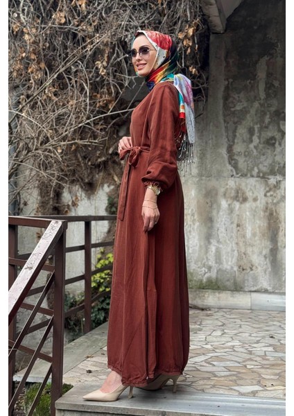 Keten Elbise 37831 Turuncu