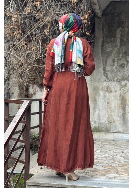 Keten Elbise 37831 Turuncu