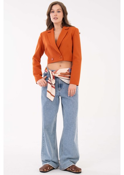 Kiremit Kruvaze Crop Blazer Ceket