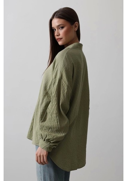 Çizgili Uzun Kol Gömlek - Haki fiyatları