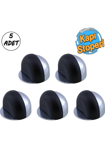 Yarımay Kapı Stoperi Tamponu 5 Adet Vidalı Metal Ağır Kapı Stopu Hızlı Durdurucu Tutucu Krom Gümüş