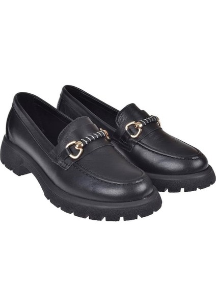 4259 Kadın Deri Taşlı Tokalı Loafer Ayakkabı Siyah fırsatları