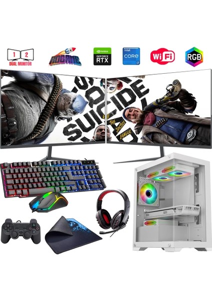 I7 14700F 16GB Ddr4 1tb M2 6gb RTX3050 Çift 24" Monitörlü Oyun Bilgisayarı (Gaming Set)