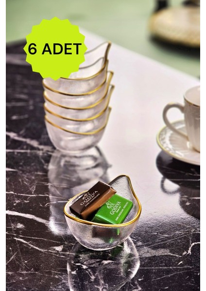 Gold Yaldızlı Mini 6’lı Cam Sosluk Reçellik Çerezlik Sunumluk Kase Seti