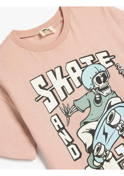 Kaykay Baskılı Bisiklet Yaka Kısa Kollu Pembe Erkek Çocuk T-Shirt 5SKB10044TK fiyatları