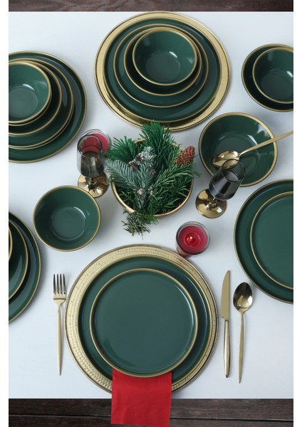 Green Gold Fileli Nordic Yemek Takımı 24 Parça 6 Kişilik
