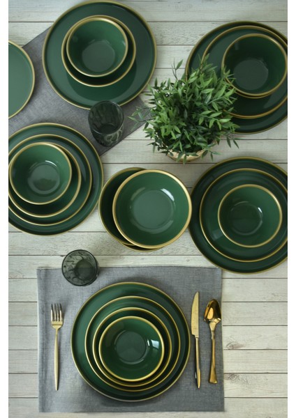 Green Gold Fileli Nordic Yemek Takımı 24 Parça 6 Kişilik