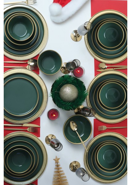Green Gold Fileli Nordic Yemek Takımı 24 Parça 6 Kişilik