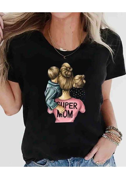 Super Mom Baskılı Oversize Tshirt